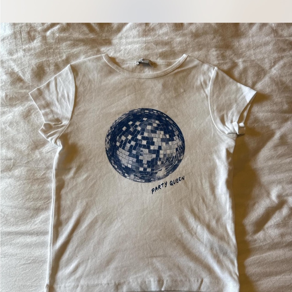 Edikted White Tee with Blue Disco Ball Design